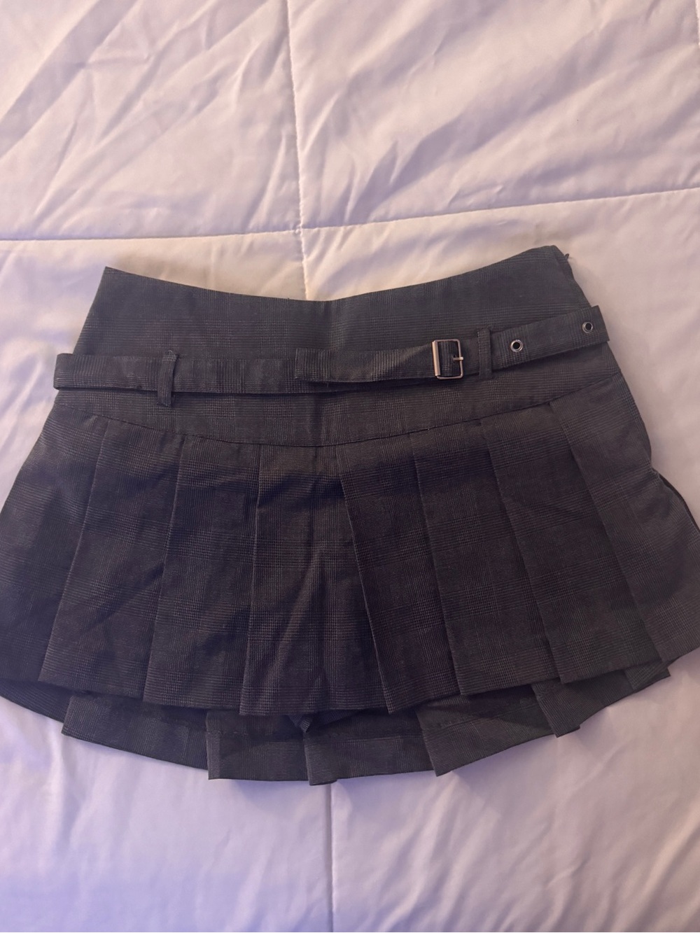 Pleated Mini Skirt with Belt - Charcoal Gray